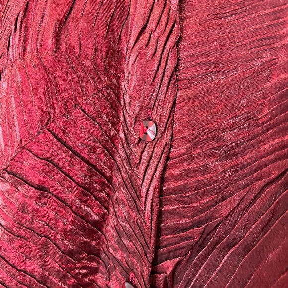 Notations Women Size 1X Burgundy Red Shimmer Holiday Long Sleeve Button Up Shirt - Picture 4 of 7